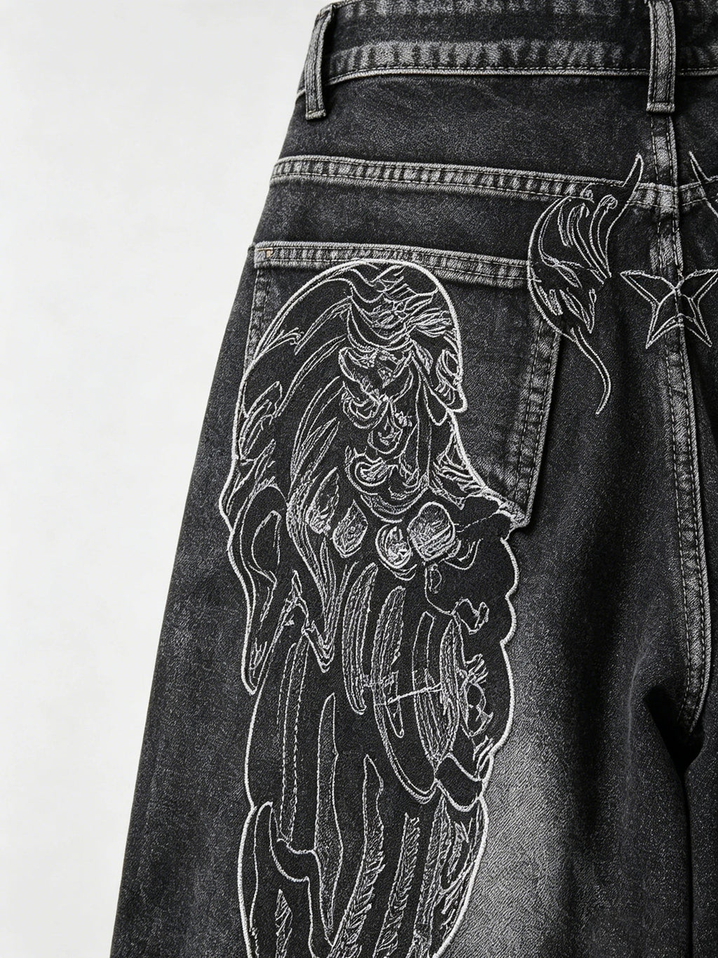 1 Pc American Retro Creative Wing Embroidered Women's High-Waisted Jeans, Fashionable And Versatile Slimming Wide-Leg Trousers