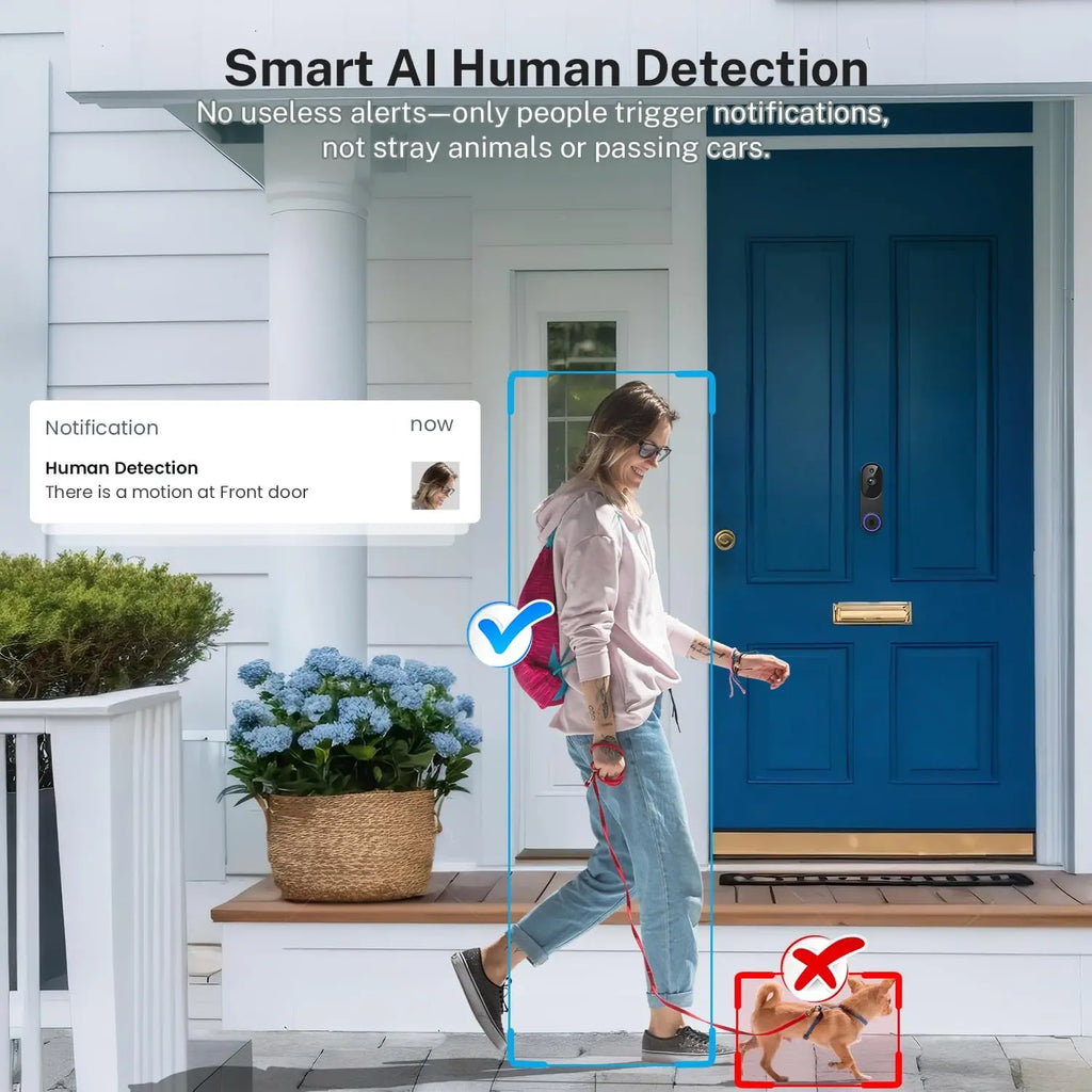 1080p Wireless Wi-Fi Video Doorbell Camera with Two-Way Audio, Night Vision, Cloud Storage, AI Motion Detection, 2.4GHz Wi-Fi