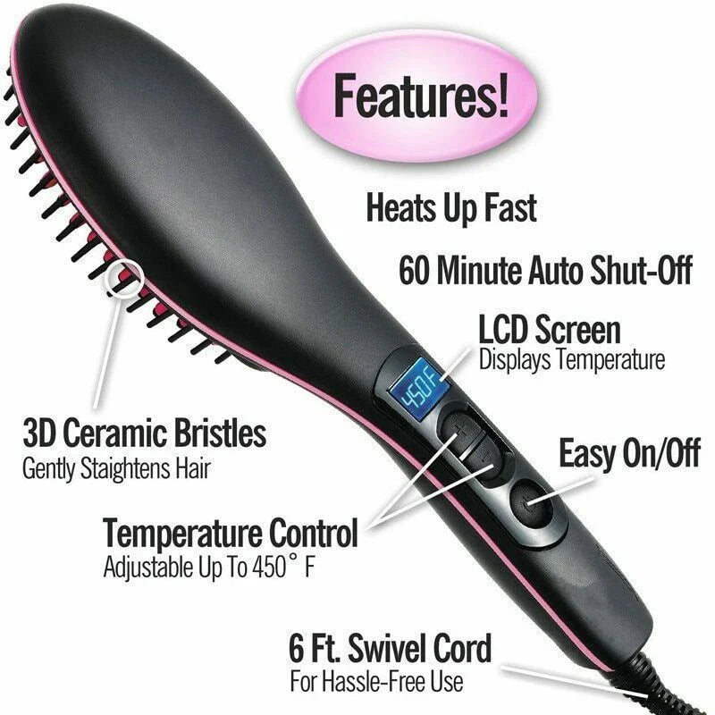 Electric Hair Straightening Brush 230°C Heat Hair Straightener Professional Ceramic Hair Styling Massager Tools Heating Hot Comb