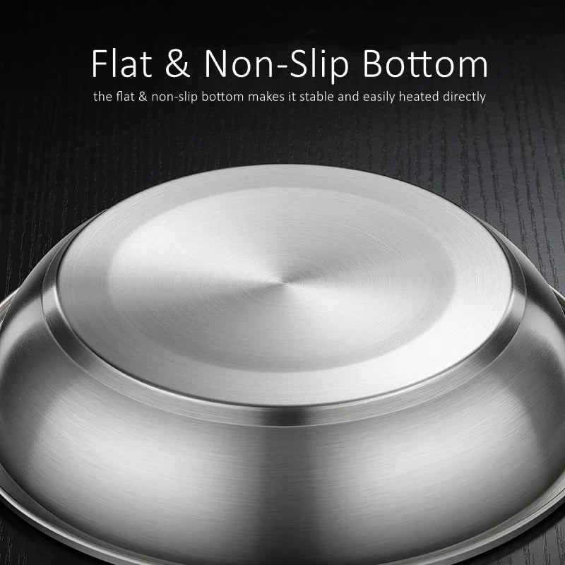 22/24/26cm Diameter Pure 304 Stainless Steel Platters LFGB Certified Fall Resistant Dinning Plate Well Polished Tableware