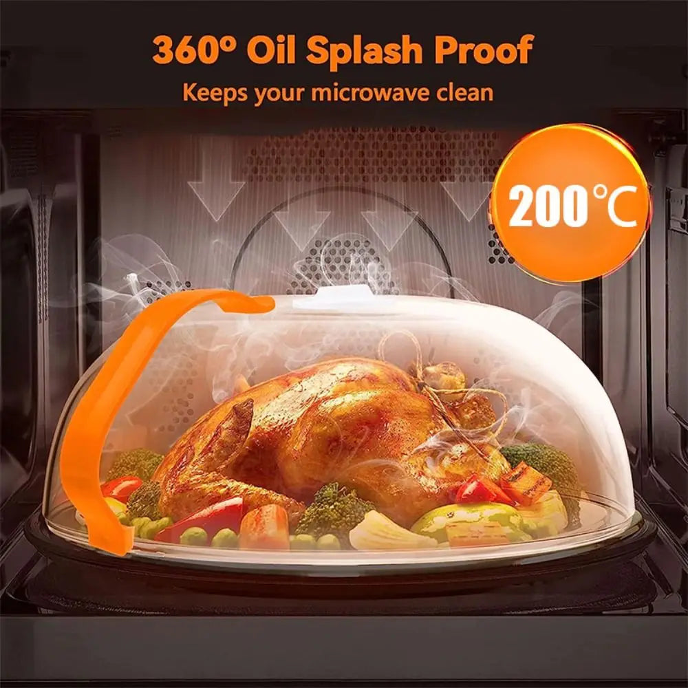 High Temperature Resistant Microwave Splash Cover with Steam Vent and Handle Transparent Cover Food Heating Cover BPA Free
