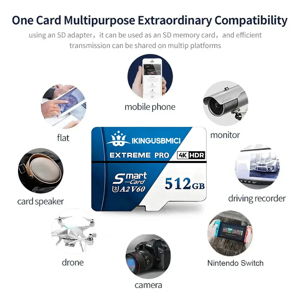 Extreme A1 4K Micro TF Card - High-Speed 190GB/s Memory TF Flash Card for Drones Phones Dash Cams 64GB 128GB 256GB 512GB