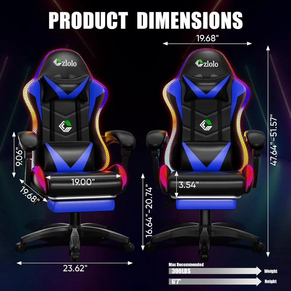 Racing Style RGB LED Gaming Chair with Lumbar Massager and Reclining Features
