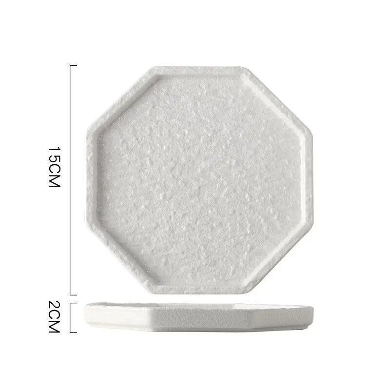 1PC Octagonal Black White Plate Luxury Light Luxury Steak Plate Western Food Dish Tableware for Home Dining Table