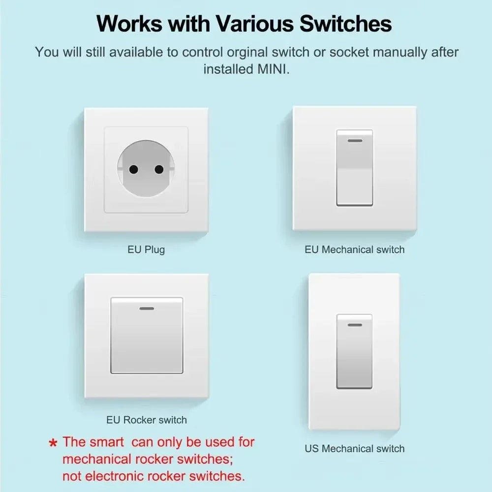 1pc 16A Mini Wifi DIY Light Switches Module 2-way Control Works With Tuya Smart Life APP Alexa Alice Google Home