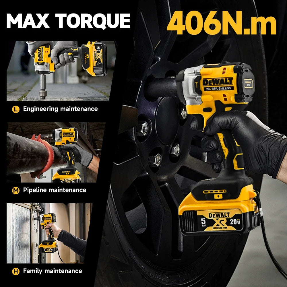 Dewalt DCF921 Cordless Electric Brushless Impact Wrench High Torque LED Light 406N.m Lightweight Professional Power Tool