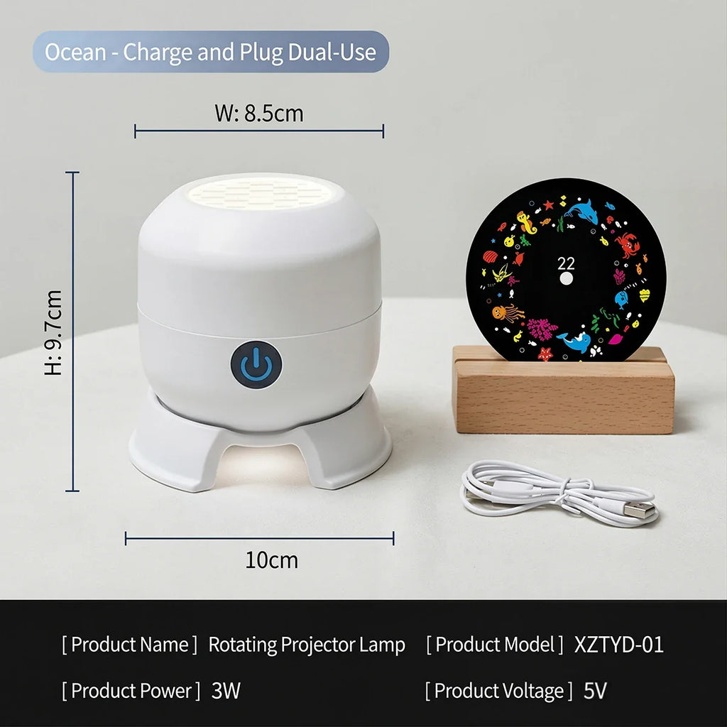 USB Powered 360° Rotating Dynamic Ambient Light LED Ocean Projector Night Light Ocean-Themed Decor Lamp for Living Room Bedroom