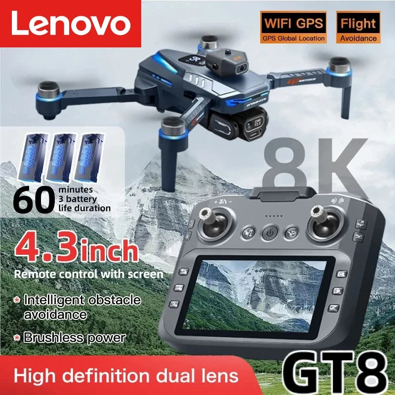 Lenovo GT8 Drone 8K Professional Dual Camera GPS FPV Brushless Motor Optical Flow Hovering Folding Quadcopter 4K RC Dron Toys