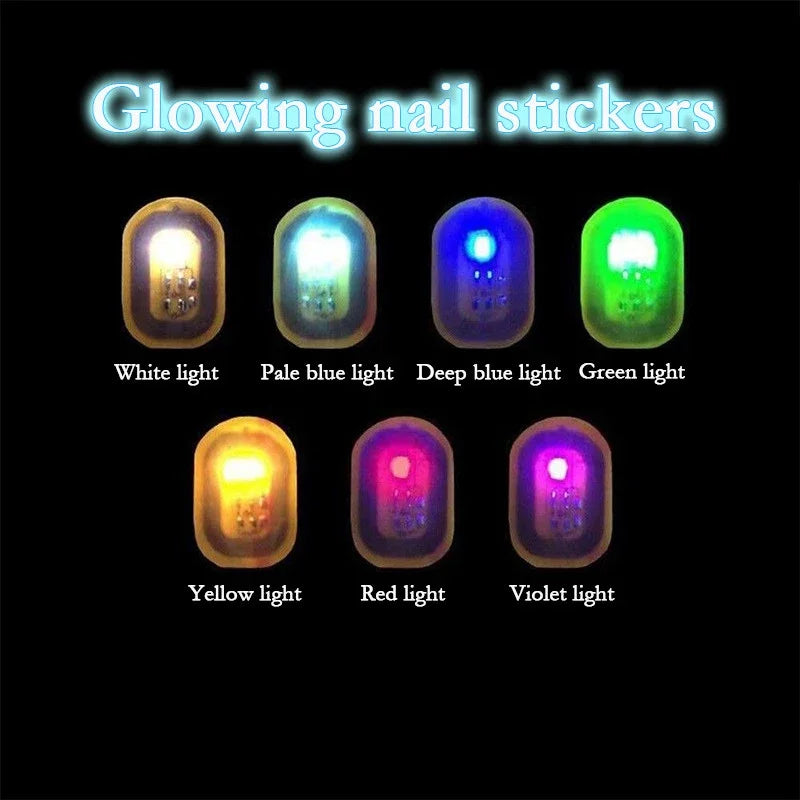 5pcs NFC Flash Nail Sticker LED Bare Chip Intelligent Luminous Nail Lamp Glow in the Dark Nail Stickers Enhancement Manicure