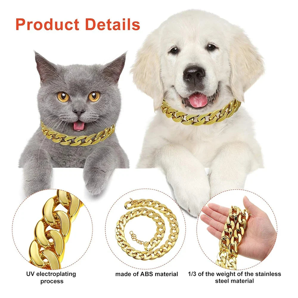 Dog Chain Gold Necklace Chain for Dogs ABS Plastic Dog Collar Puppy Costume for Dogs Lightweight Fashion Dog Jewelry Accessories