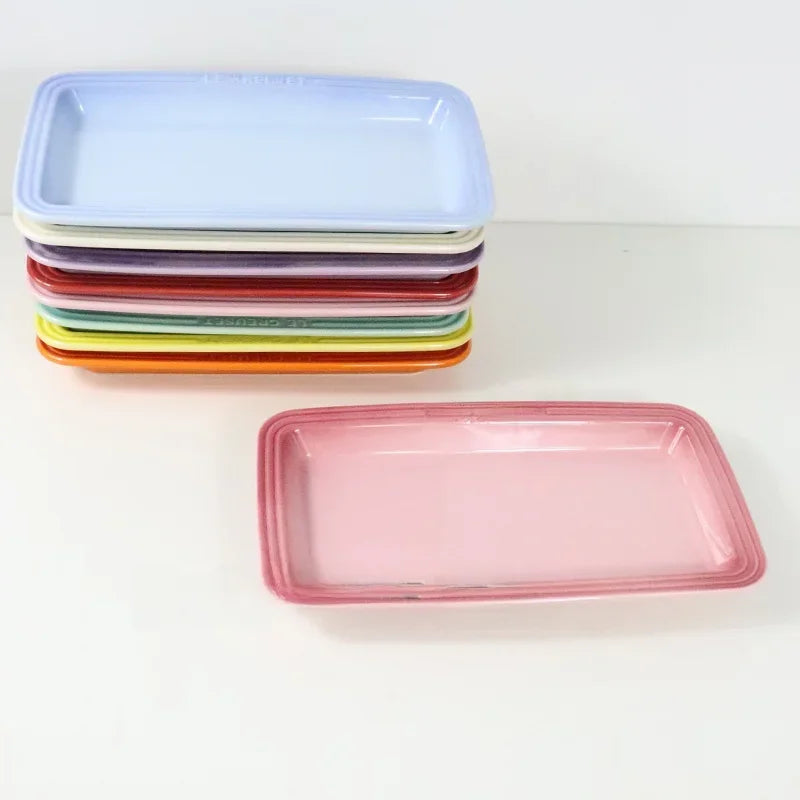 Le Creuset Rectangular Ceramic Plate Dim Sum Dessert Antipasto Dish Japanese Style Handmade Gradient Color Chinese Cuisine