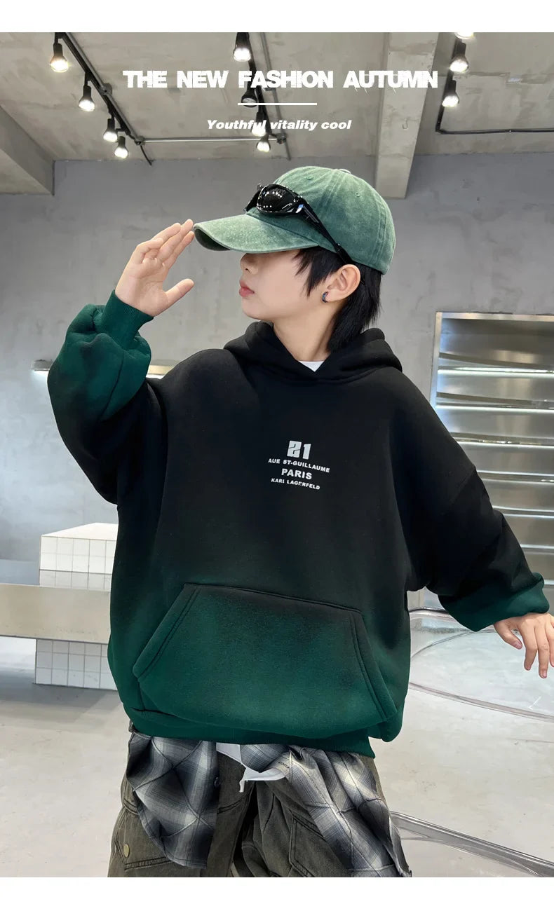 Kids Winter Hoodie, Warm Gradient Sweatshirt for Boys and Girls