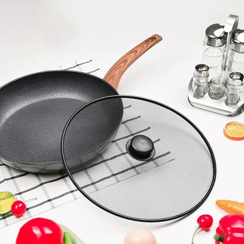 1 Pc Black Splatter Screen Anti Grease Frying Pan Oil Splash Guard Lid Fine Mesh Splash Guard Cover Lid Kitchen Tools