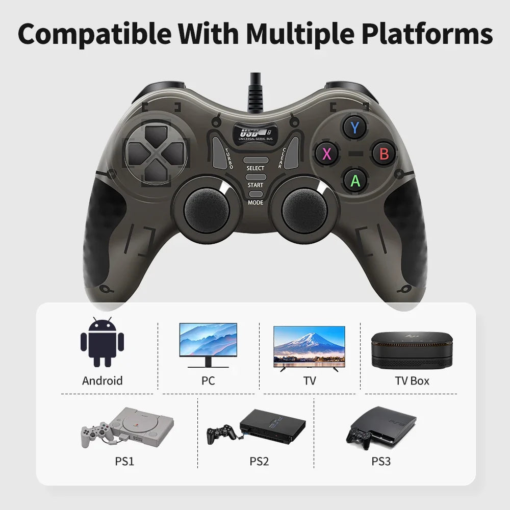 Wired Game Controller With 360° 3D Joystick For PS3/PS2/PS1/Steam/Game Console/TV/Laptop Gamepad With Vibration &Turbo Function