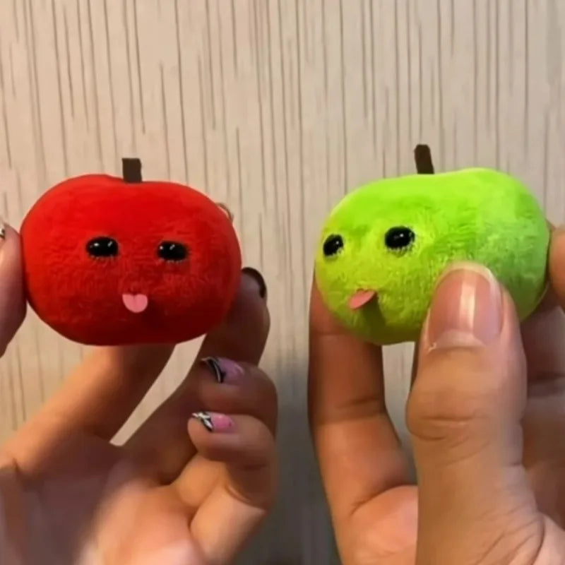 Abstract Tongue Out Apple Funny Plush Doll Keychain Backpack Pendant Creative Fruit Keyring Accessories Gift for Friends Couple
