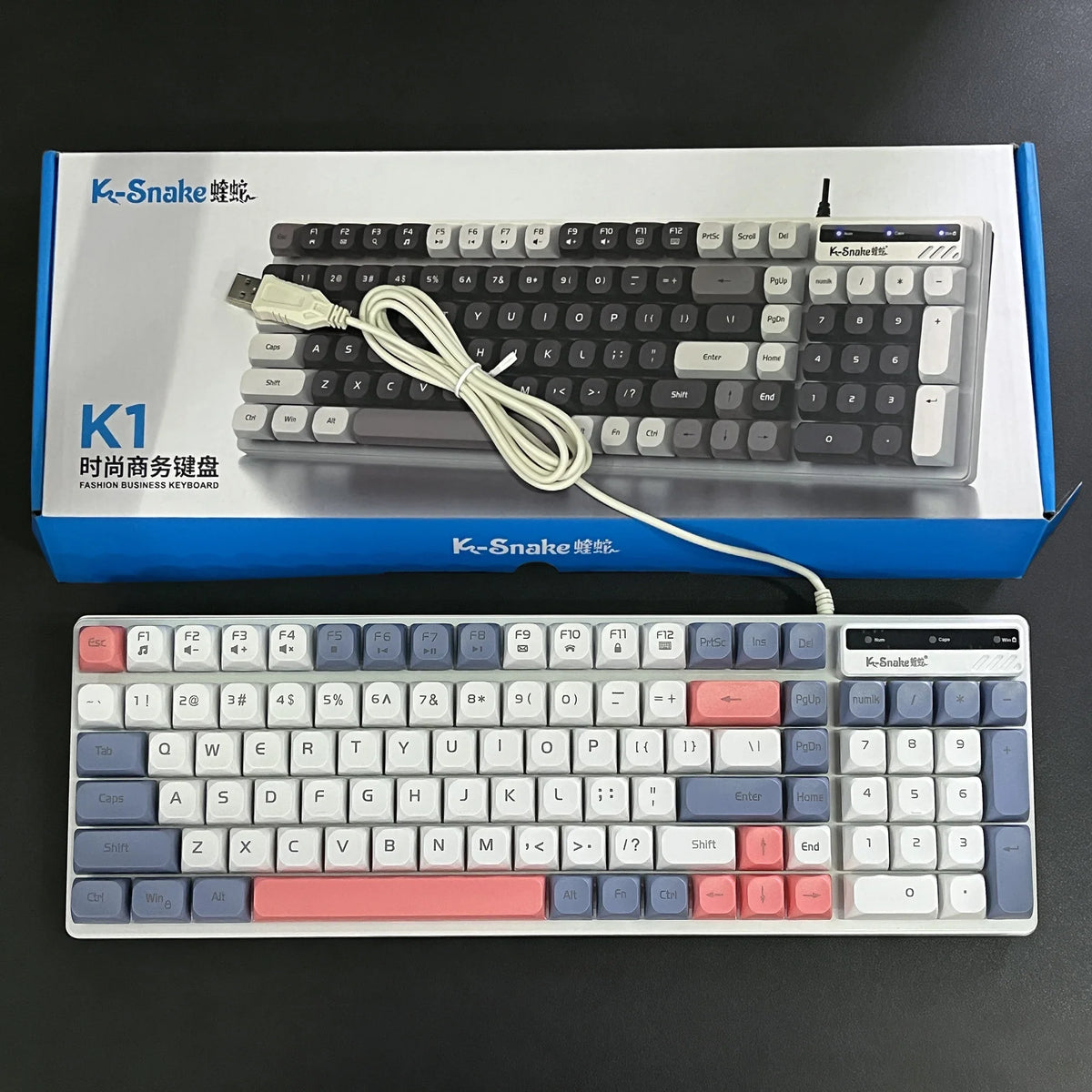 Color Block Wired Keyboard,USB Plug&Play,Mechanical Feel,Floating High Keycaps,Non-Slip Base,Office Gaming Keyboard for Desktops
