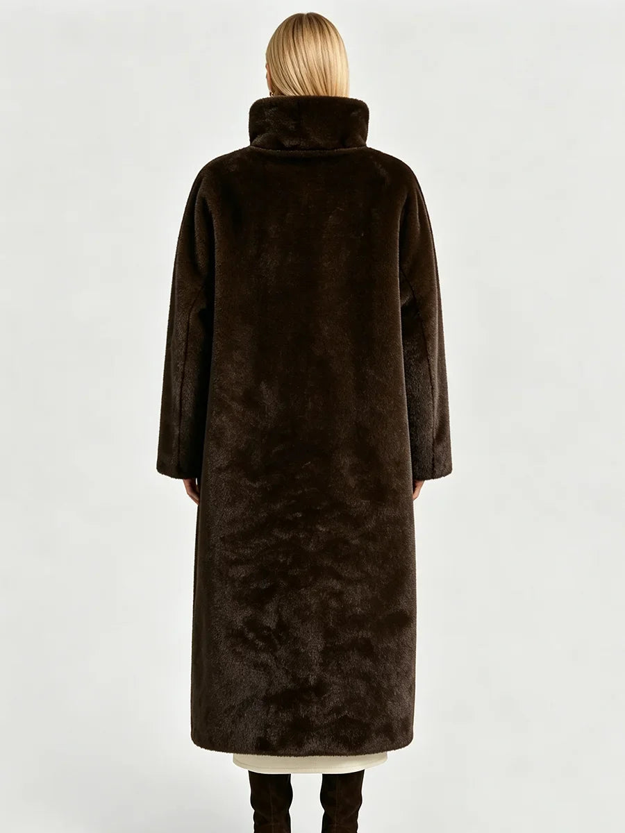 Women Open Front Faux Fur Long Coat Loose  Sleeve Plush Warm Winter Elegant Streetwear Ladies  Outerwear Jacket