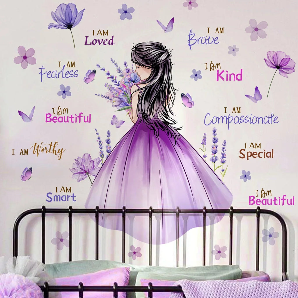 motivational 3d purple flower gilr wall sticker self adhesive Inspirational quote wall decal