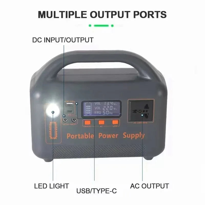 500W 220V Portable Power Station Solar Generator 461Wh 36Ah Large Capacity LiFePO4 Power Bank for Camping RV Emergency Energy