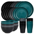 32Pcs Plastic Dinnerware Set Unbreakable Plates Bowls Cups Set  Grain Bowl Microwave Dishwasher Safe Family Camping Tableware