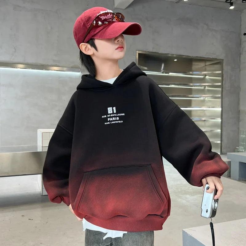 Kids Winter Hoodie, Warm Gradient Sweatshirt for Boys and Girls