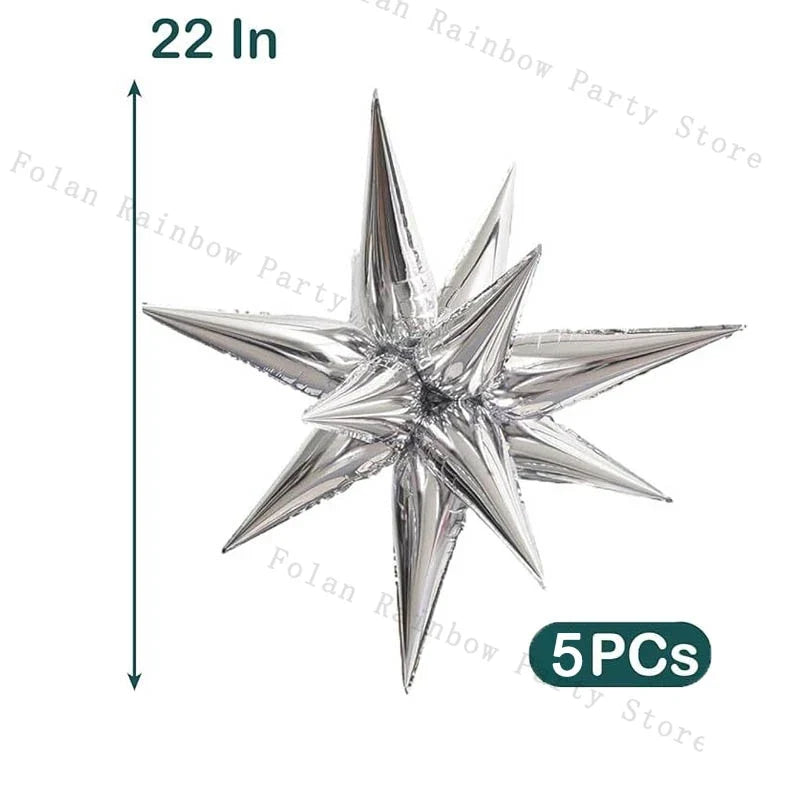 10/22inch 4D Silver Disco Ball Explosion Star Balloon Metallic Disco Balloon Set for Disco Party Wedding Birthday Party