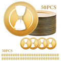 Gold Charger Plates Set of 50 Bulk 13 Inch Round Heavy Duty Reusable Plastic Dinner Chargers with Matching Napkin Ring Holders, Elegant Beaded Decorative Table Setting Serveware for Wedding Reception Christmas Party Holiday B
