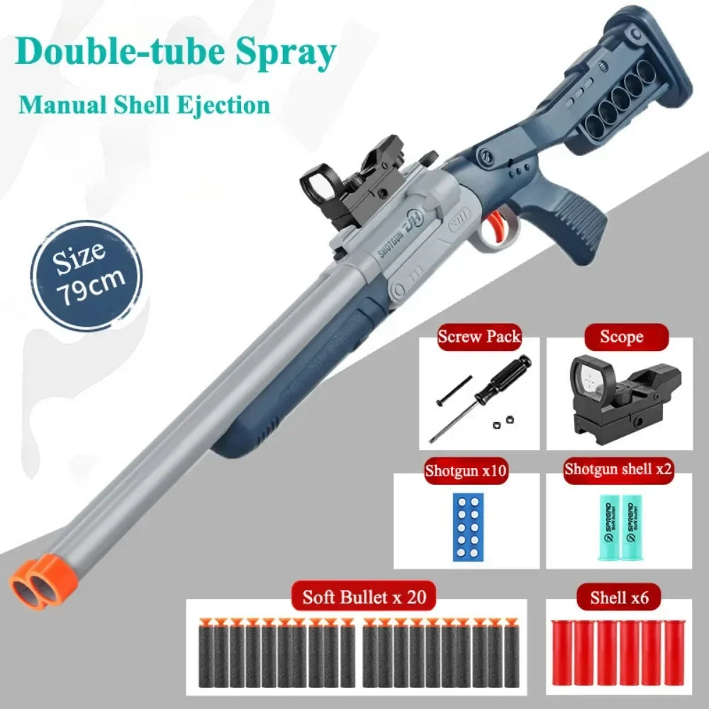 Double-barreled Toy Gun Realistic Soft Bullet Blasters Educational Shooting Toy Shotgun Gifts for Boys Christmas Birthday
