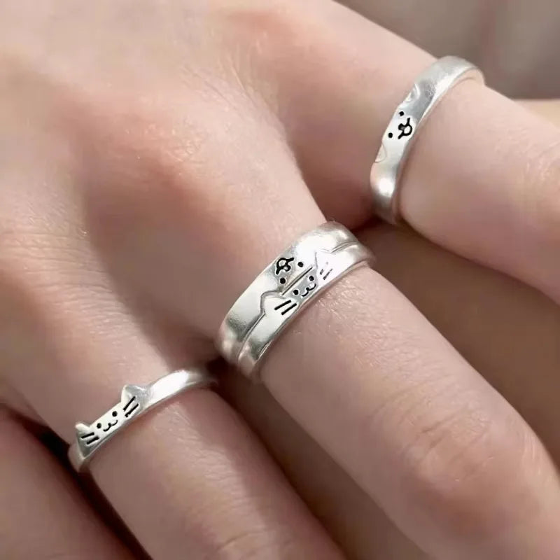 2pcs Kawaii Cat Dog Animal Couple Ring for Women Men 2026 Fashion Size Adjust Lover Rings Valentine's Day Party Jewelry Gifts