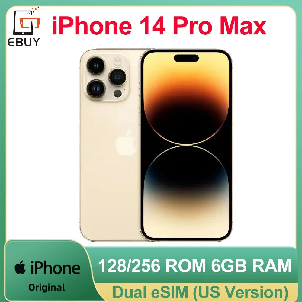 Original Apple iPhone 14 Pro Max 6.7" Smartphone 128/256GB ROM 6GB RAM Genuine Retina OLED Face ID NFC A16 Dual eSIM Cellphone