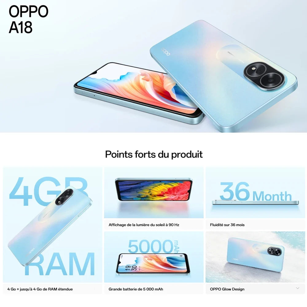OPPO A18 8GB+256GB Mediatek Helio G85 system 5000mAh long battery life original smart phone EU/US/UK specifications are optional