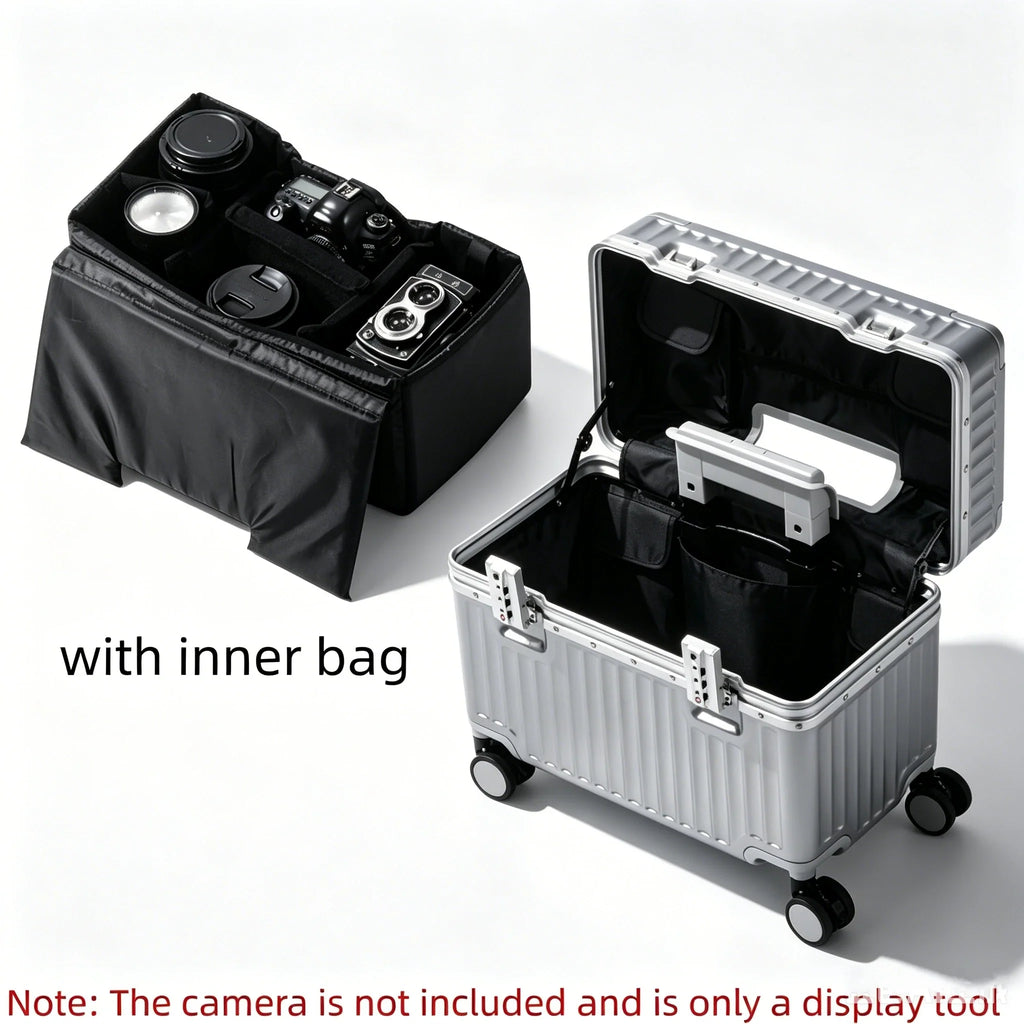 Top Opening Suitcase 18inch Boarding Carry-on Travel Photographer Rolling Luggage PC Material with Aluminum Alloy Frame TSA Lock