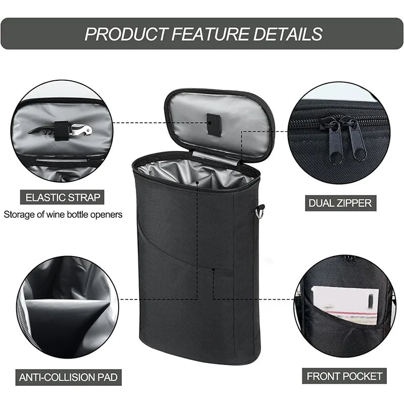 Wine Bottle Bag Soft Cooler Wine Bottle Insulated Bag for Wine Thermal  Outdoor Bag for Travel Carrier Tote Wine Glass