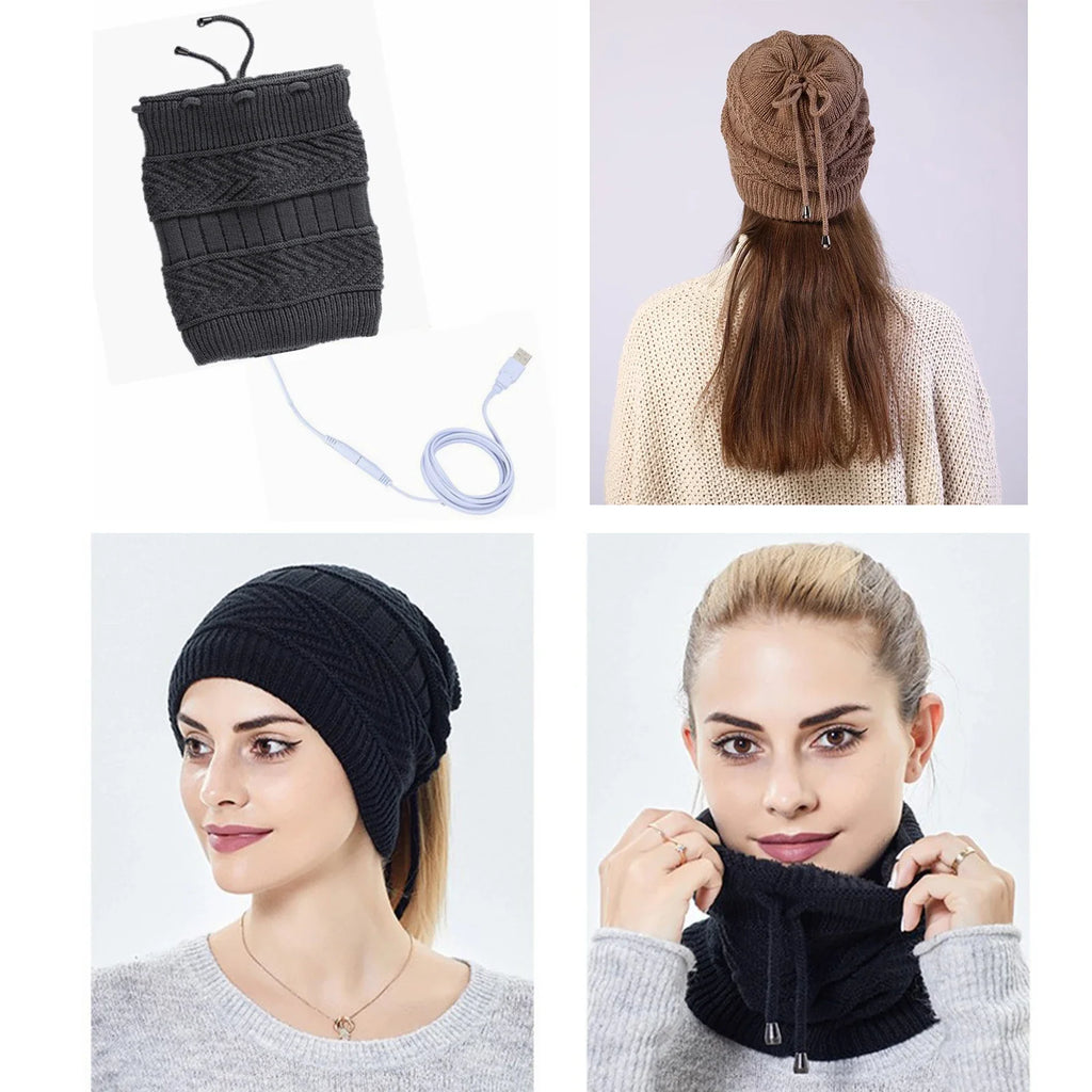 Electric Heating Hat Electric Warm Heated Hat USB Electric Heating Hat Warm Heated Hat Outdoor Knitted Heated Hat Scarf