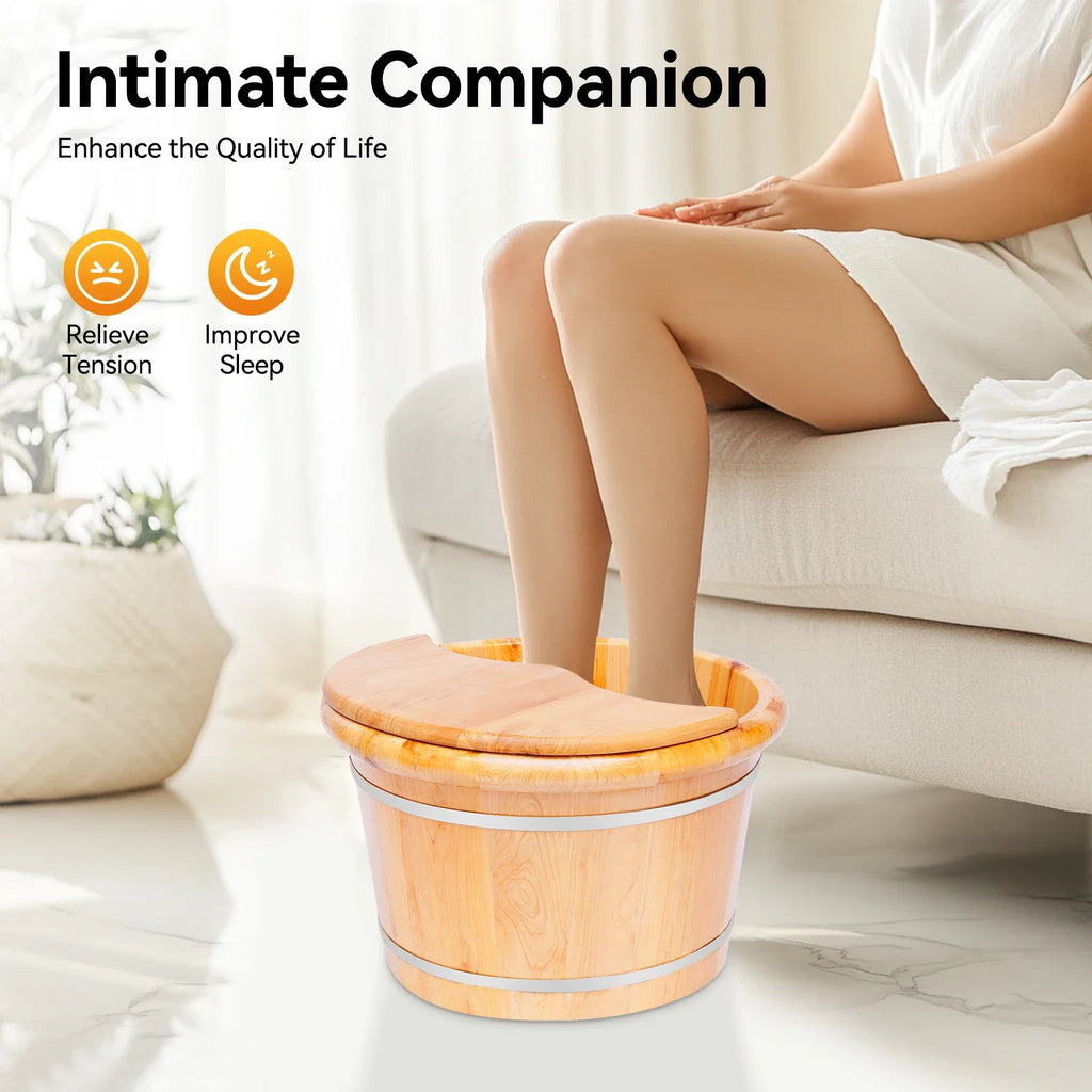 Cedar Wood Foot Spa Bucket with Massage Roller, 30 Min Heat Retention, 12.2 Inch Deep Soak, Natural Foot Bath Tub
