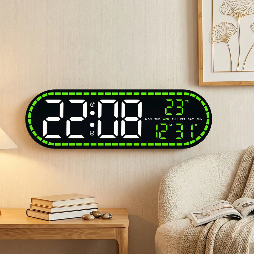 Digital Wall Clock Temperature Date Week Display Brightness Adjustable 12/24H Electronic LED Desk Alarm Clock for Home Decor