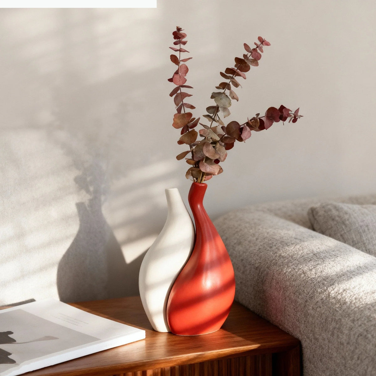 Ceramic Vase Two-piece Assembled Abstract Vase Orange Flowerpot Ceramic Handicraft Home Decoration Accessories Flower Vases