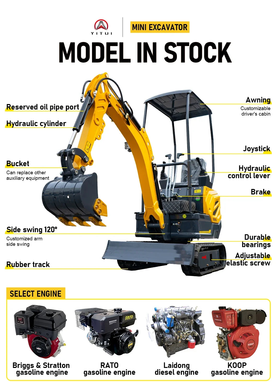 1.5 Ton Mini Excavator – Compact Micro Digger with Custom Colors for Greenhouse & Farm