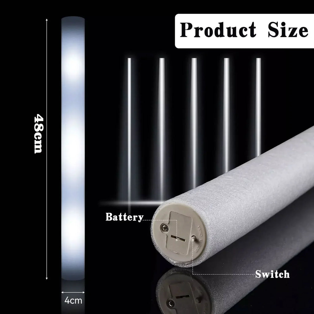 10/20pcs White LED Foam Sticks Light Up Batons Foam Glow Sticks 48cm with 3 Modes Flashing Glow in the Dark Party