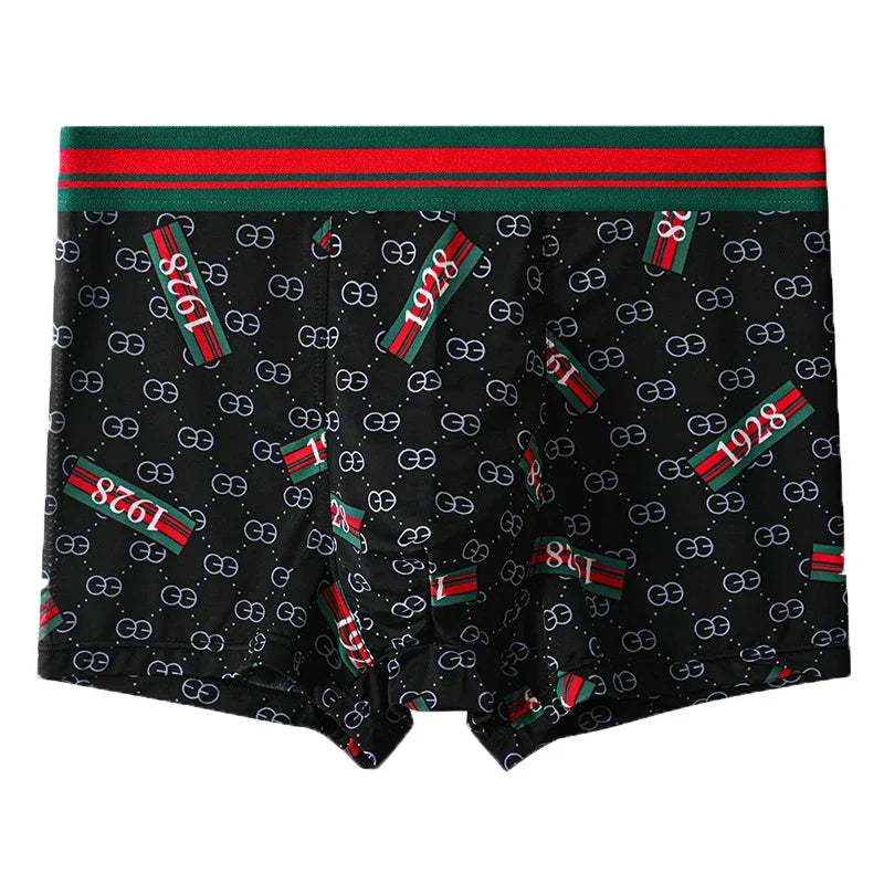 5PCS Ice Silk Men's Underwear Thin Ice Breathable Trendy Light Luxury Men's Underpants Fashion Mid Waist Loose Men Boxer Shorts
