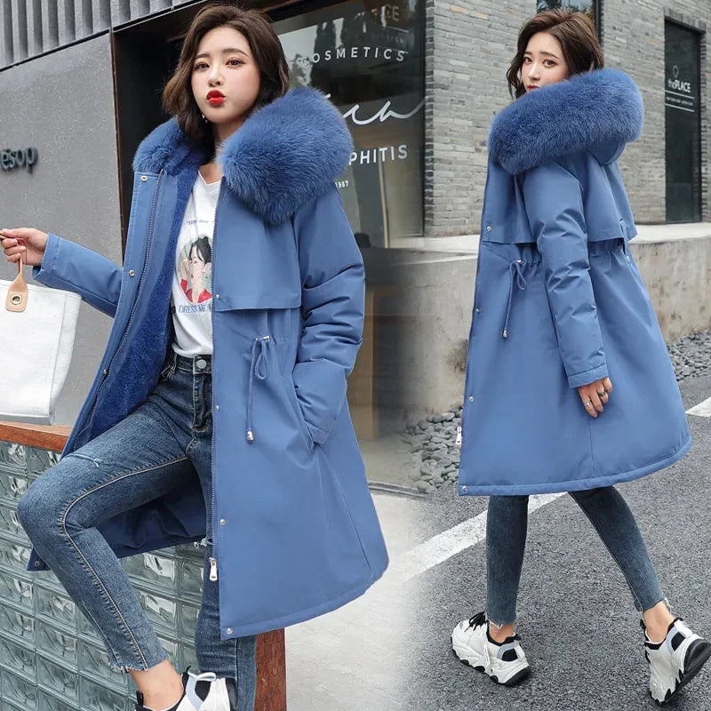 Women's Winter Parka, Hooded Fur Collar Thick Warm Long Coat