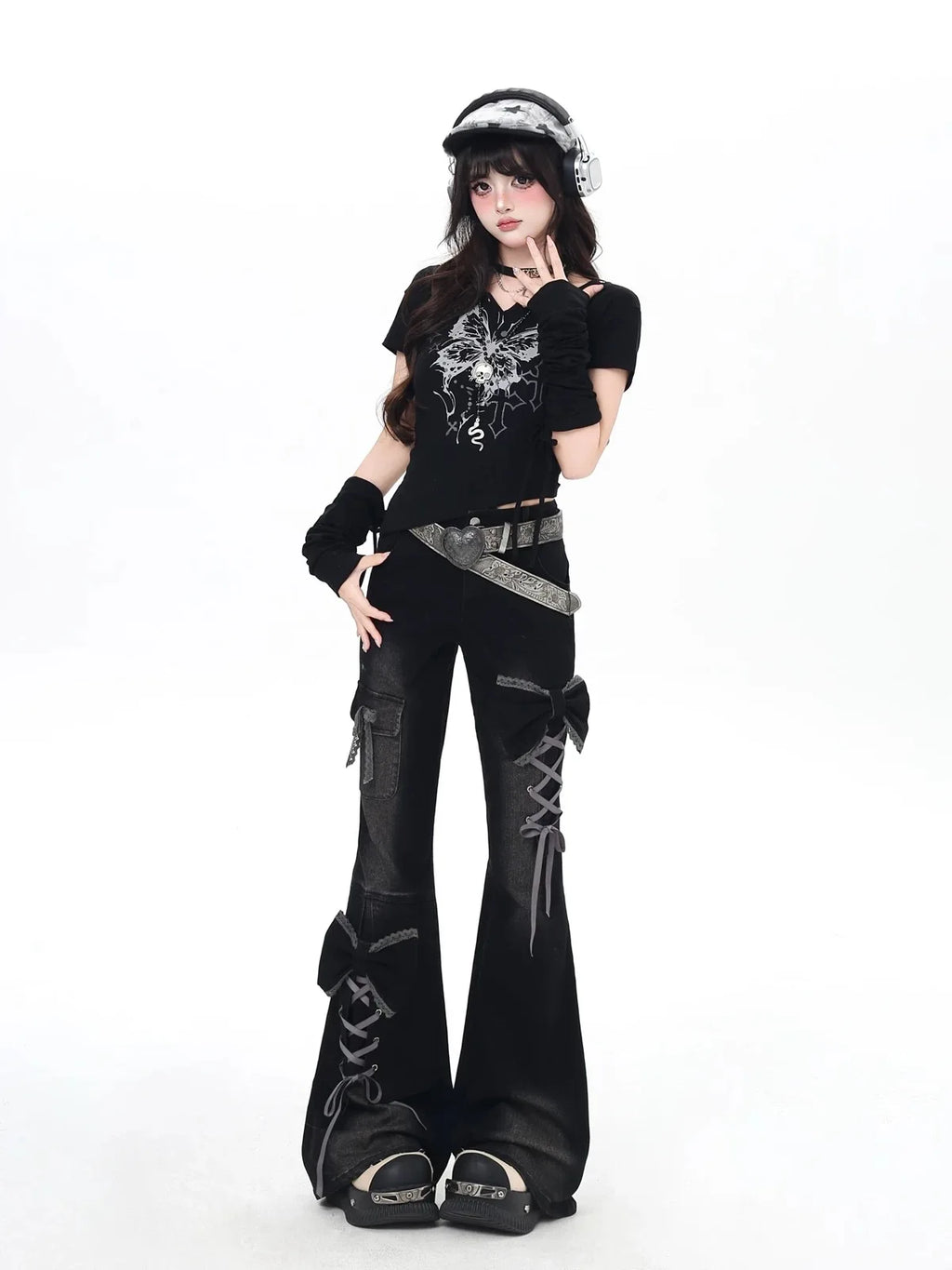 Y2K Bow Jeans Women 3D Design High Waist Slim Fit Flared Pants Spicy Girl