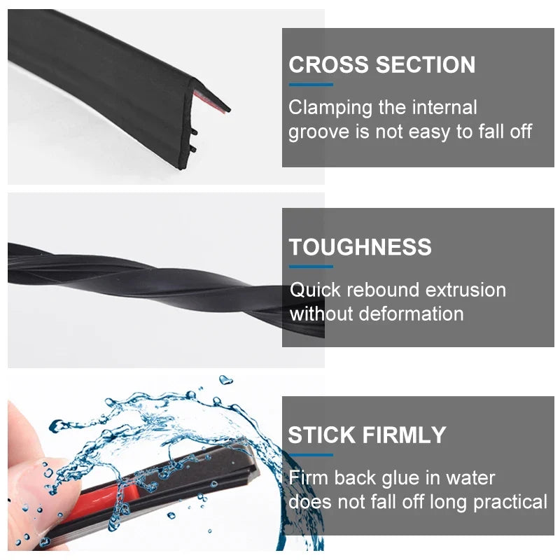 1PC Car Window Seal Strip Rubber Car Side Window Gap Filler Noise Insulation Waterproof Windproof 7-Shape Sealing Strips
