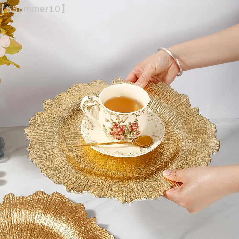 Floral Reef Plastic Chargers Set Round Dinner Plates 33CM Wedding Table Decor Banquet Parties 6 Piece Set