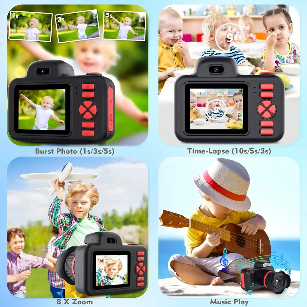 Kids Camera Toys Flash 1080P Photo Video Mini Camera 2.0 Inch Screen Long Lens Zoom Child Digital Camera Birthday Festvial Gifts
