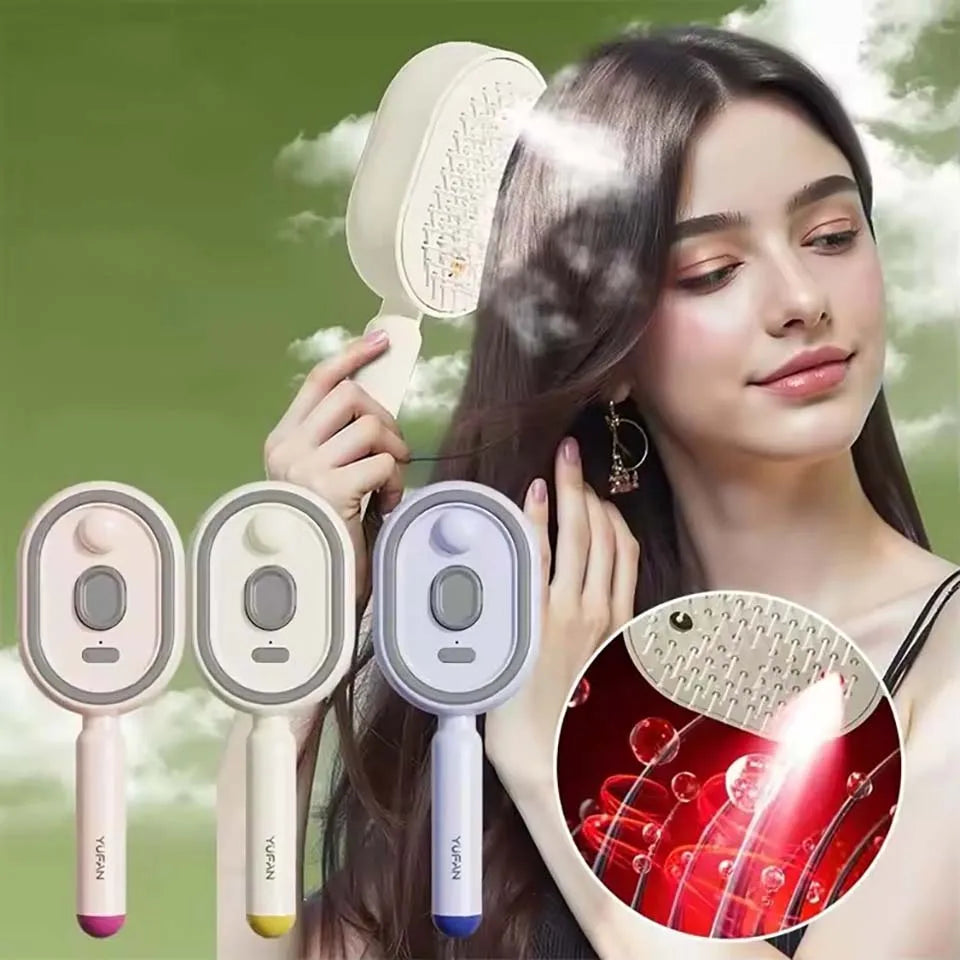 2026 Electric Steaming Hair Straightener Brush Electric Spray Air Cushion Massage Hair Brush Rechargeable Detangling Steam Brush