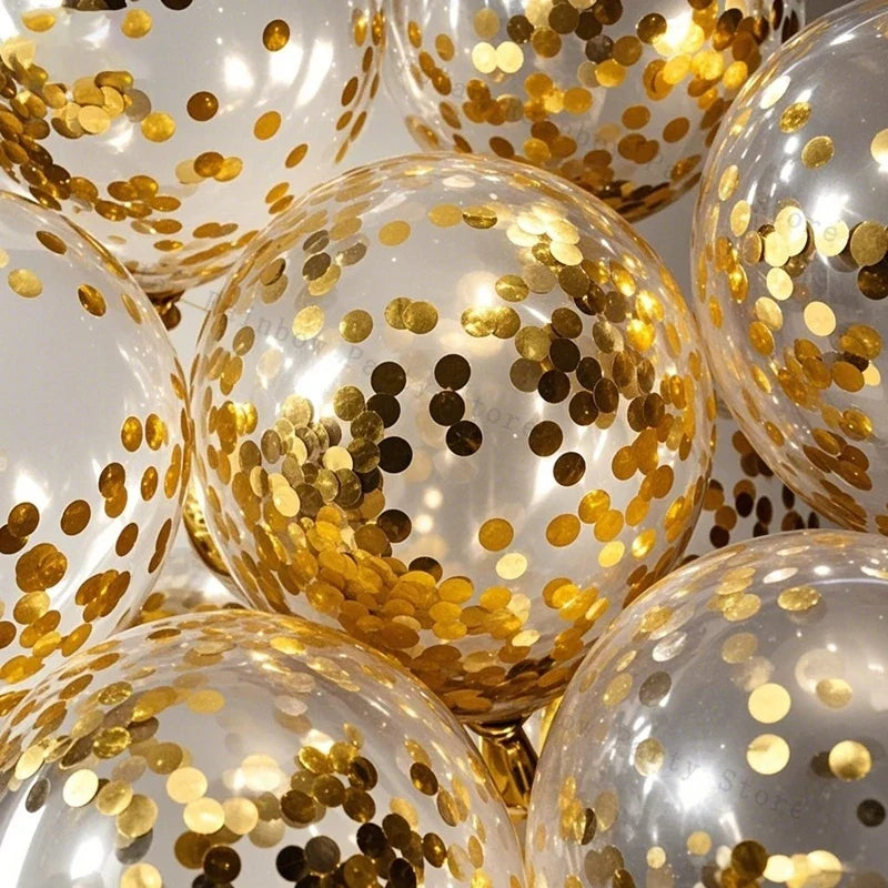 10/30/50/100pcs 1012 Inch White Golden Balloons Pastel Ballon Golden Confetti Balloons for Birthday Weddings Anniversary