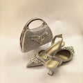 New Itlian Design Brown Color Rhinestone High Heel Shoe And Bag Fashion Style Pointed-Toe Shoes For Party Occasions