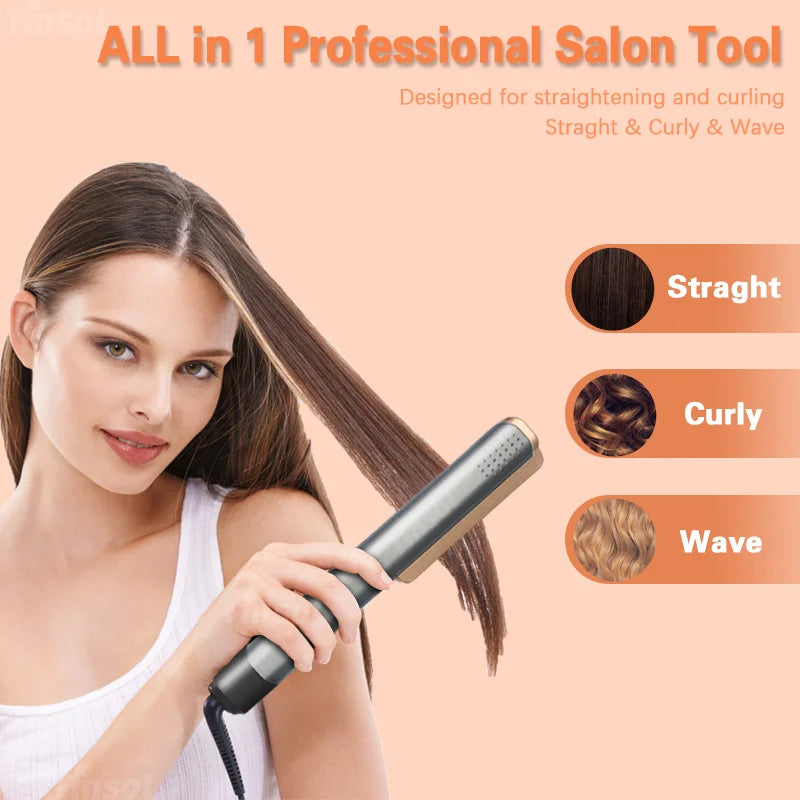TINSOL 2-in-1 Professional Ceramic Hair Straightener Curl Ionizer with LCD Wide Panel Straightener, Temperature Adjustable