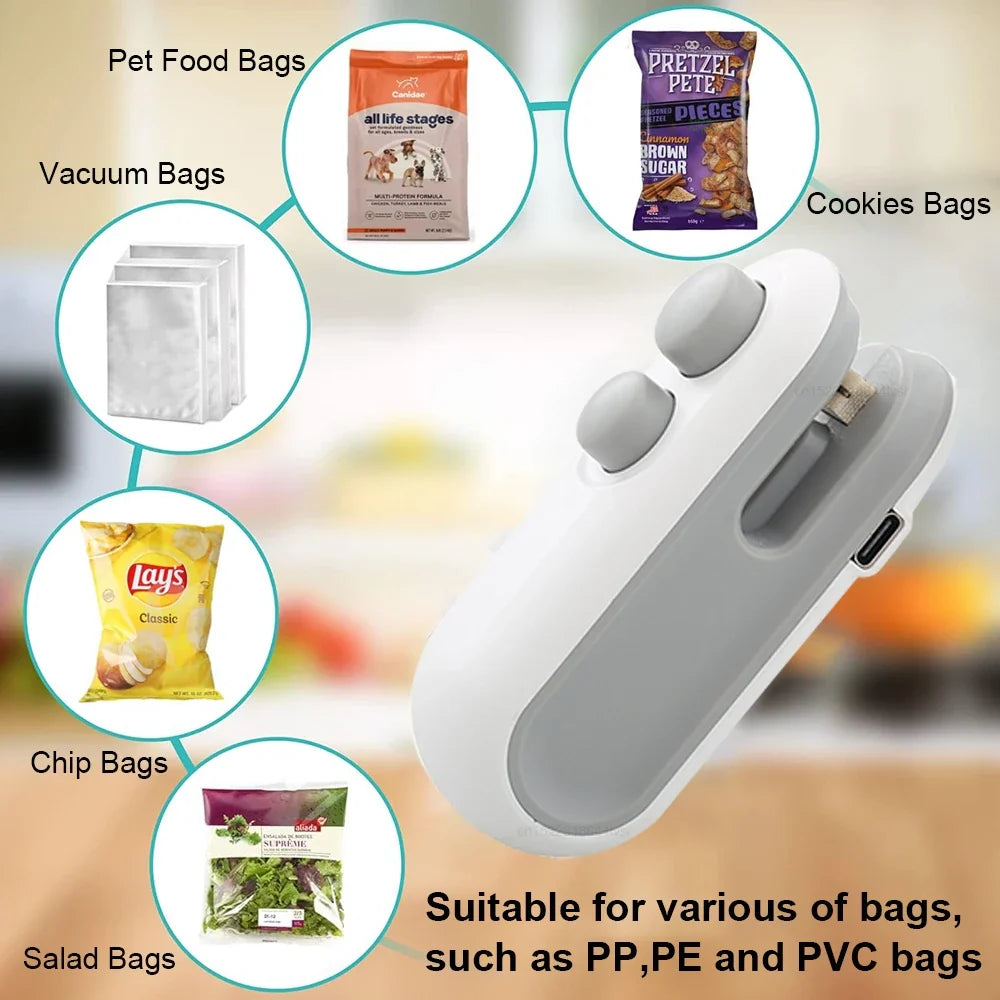 Mini Sealer Heat Bag Sealing Machine Food Package Bag Heat Sealer Rechargeable Portable Handheld Food Plastic Storage Bag Sealer